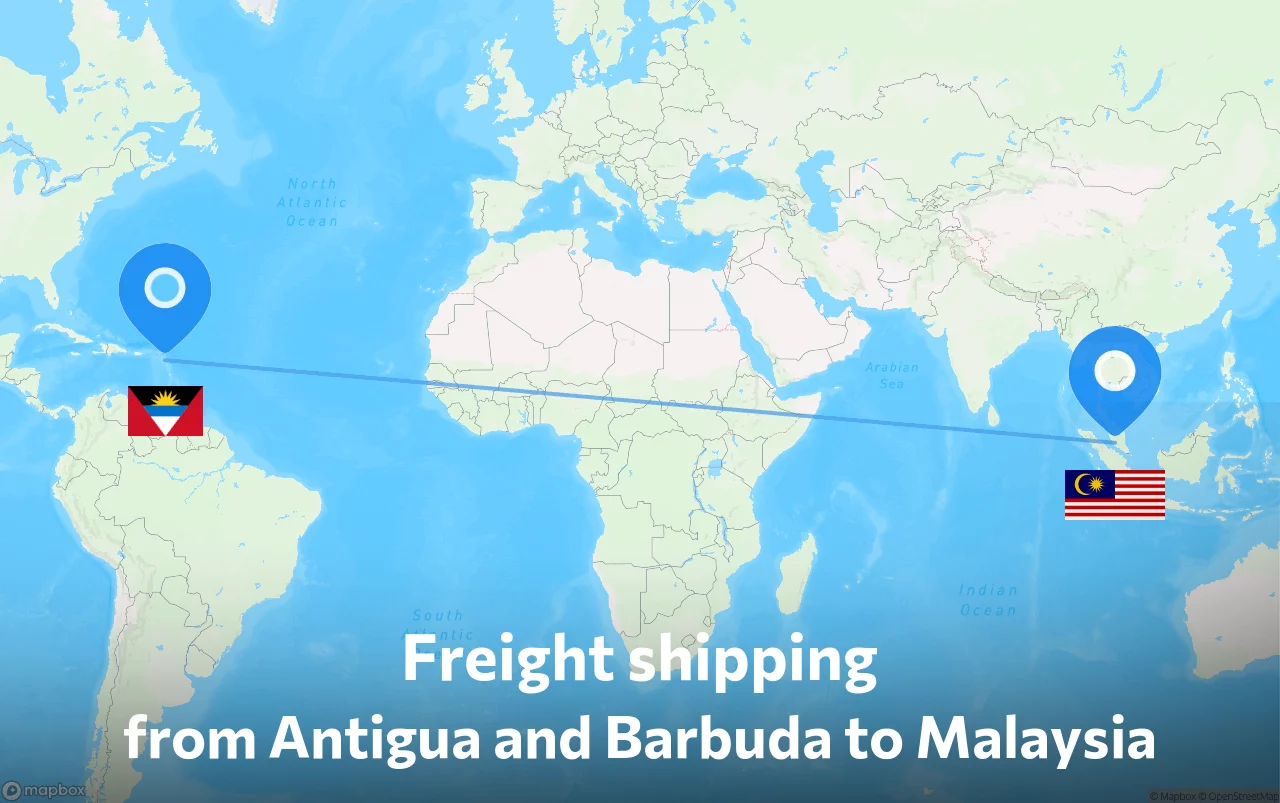 Shipping route from Antigua and Barbuda to Malaysia