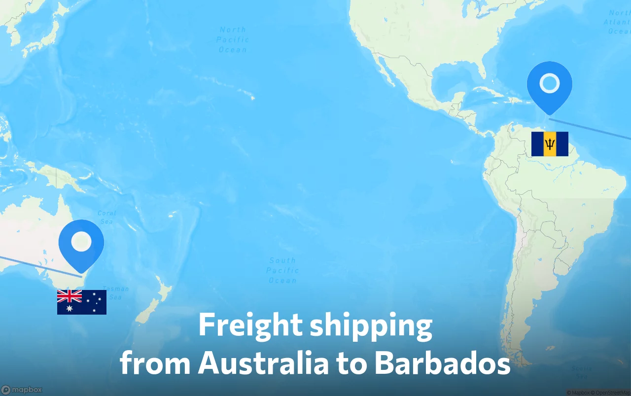 Shipping route from Australia to Barbados