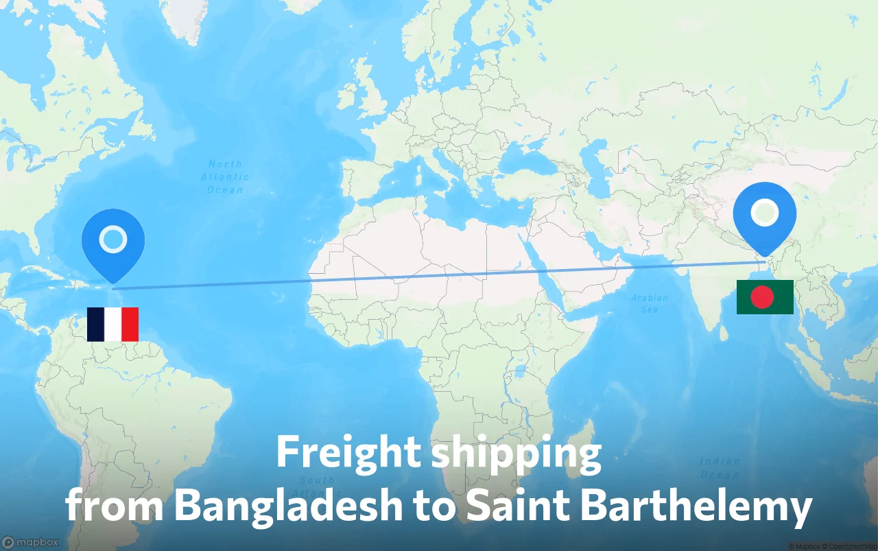 Shipping route from Bangladesh to Saint Barthelemy