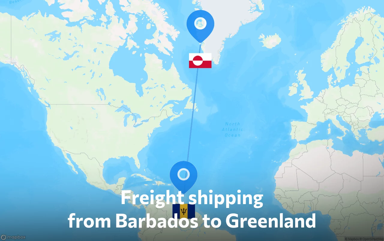 Shipping route from Barbados to Greenland
