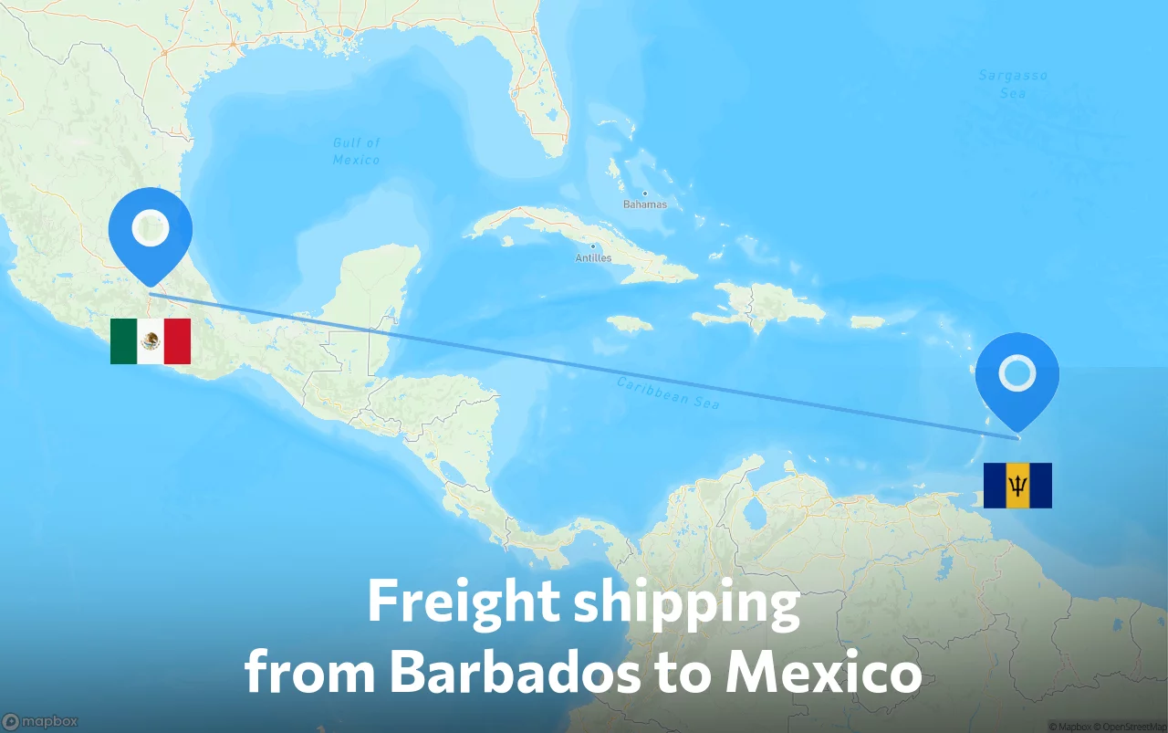 Shipping route from Barbados to Mexico