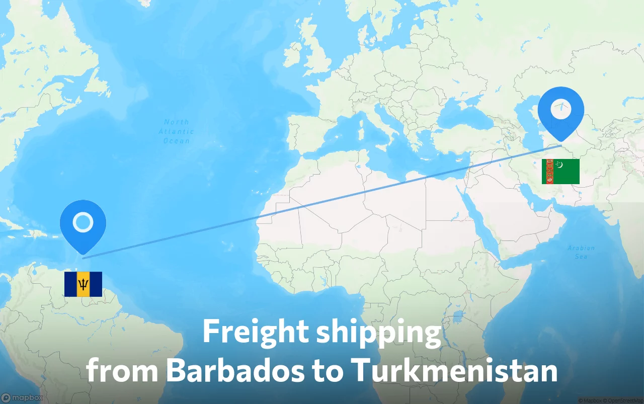 Shipping route from Barbados to Turkmenistan