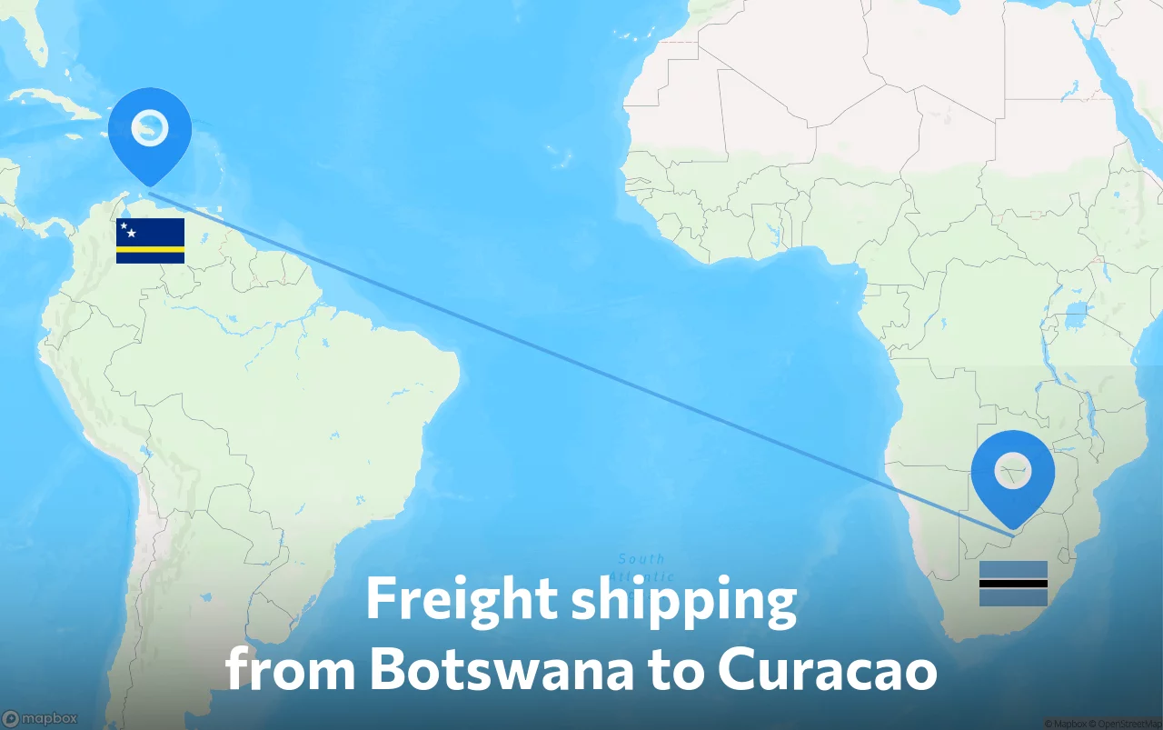 Shipping route from Botswana to Curacao