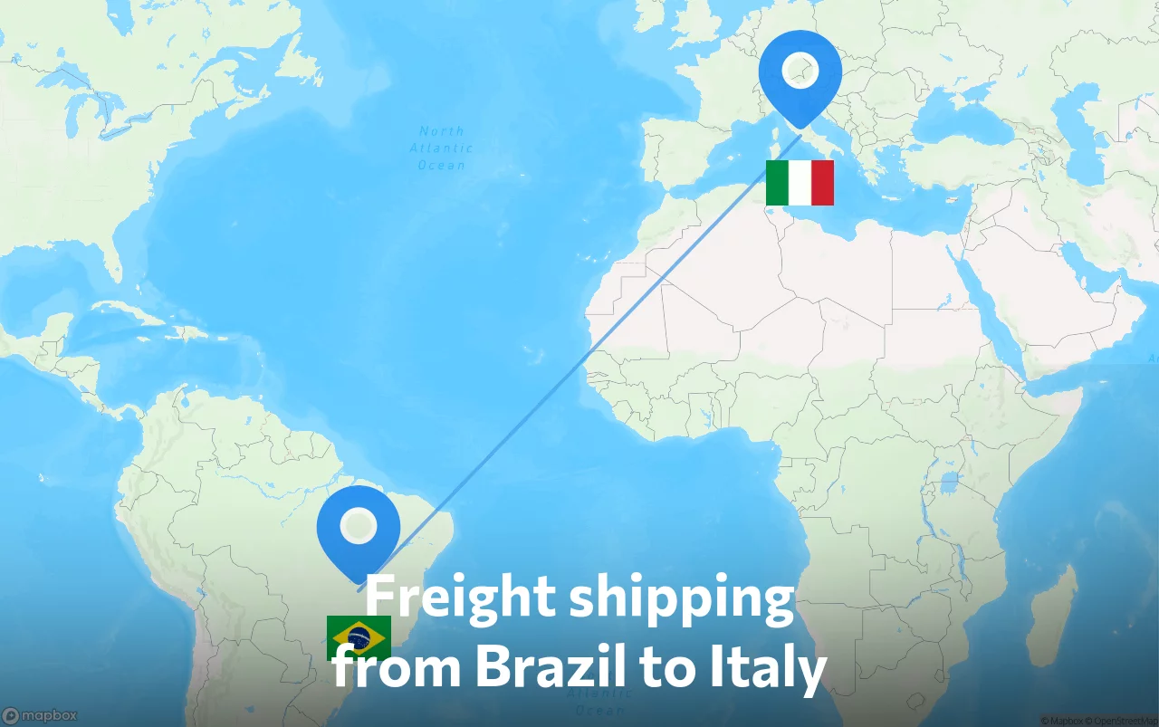Shipping route from Brazil to Italy