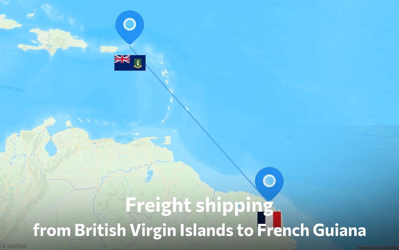 Shipping route from British Virgin Islands to French Guiana
