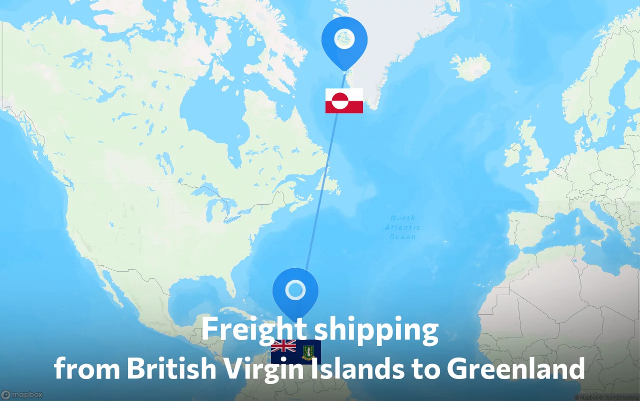 Shipping route from British Virgin Islands to Greenland