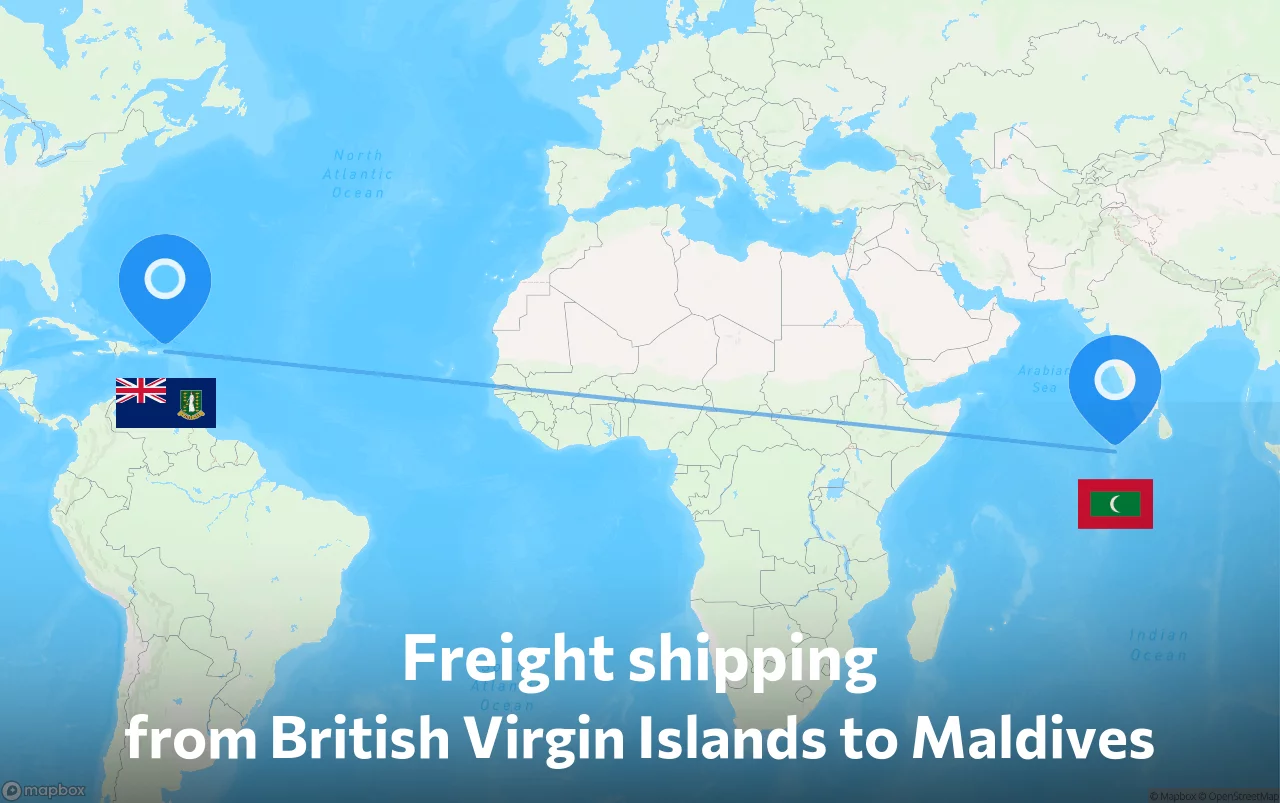 Shipping route from British Virgin Islands to Maldives