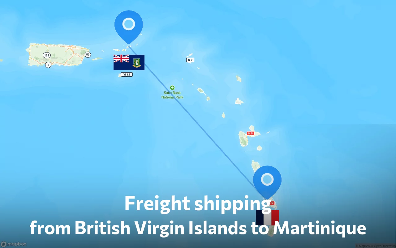 Shipping route from British Virgin Islands to Martinique