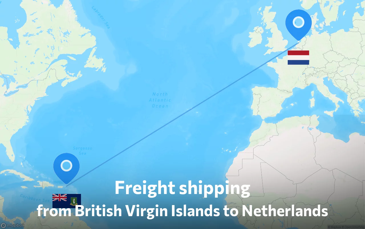 Shipping route from British Virgin Islands to Netherlands
