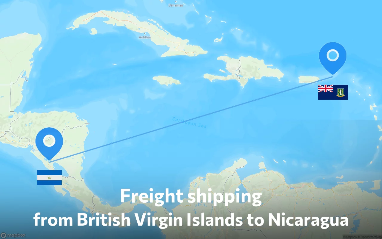 Shipping route from British Virgin Islands to Nicaragua