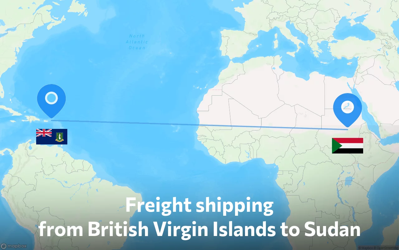 Shipping route from British Virgin Islands to Sudan