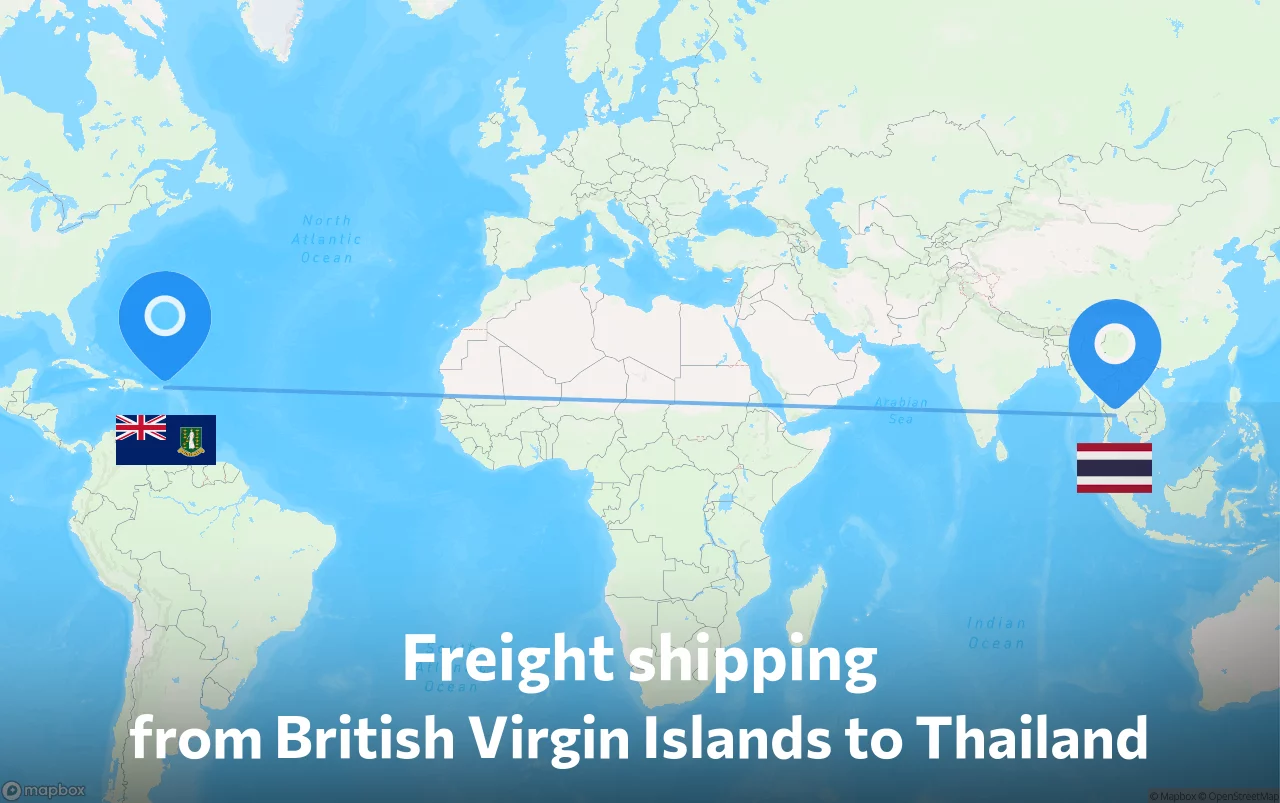 Shipping route from British Virgin Islands to Thailand