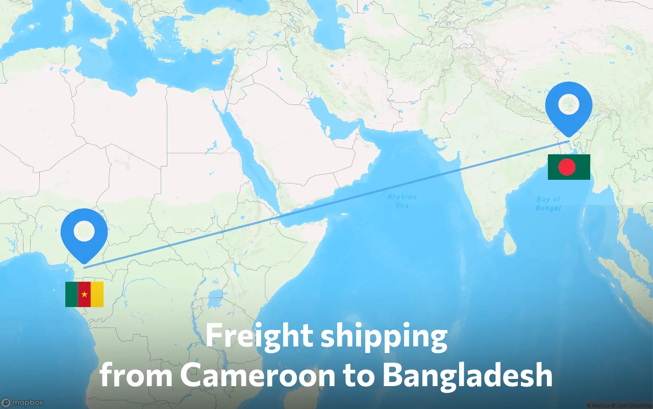 Shipping route from Cameroon to Bangladesh
