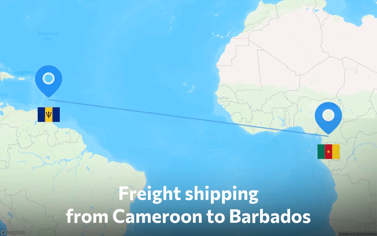 Shipping route from Cameroon to Barbados