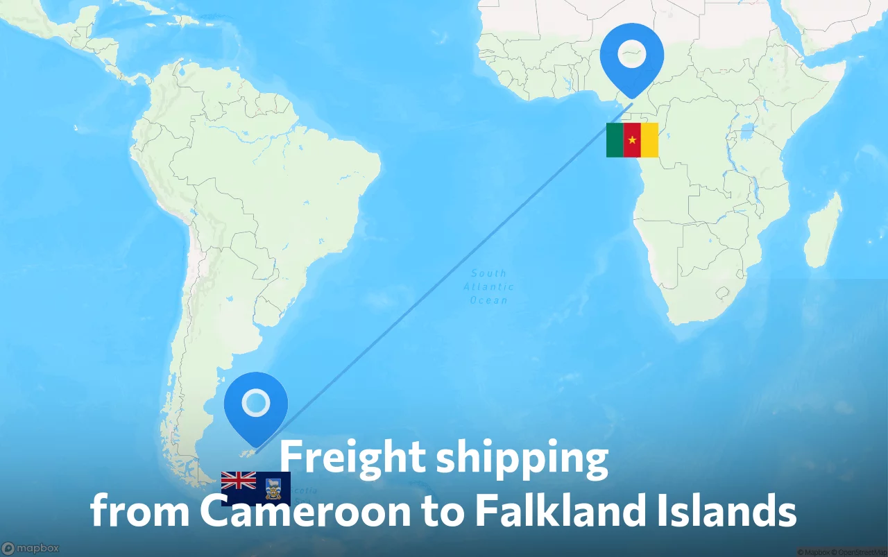 Shipping route from Cameroon to Falkland Islands
