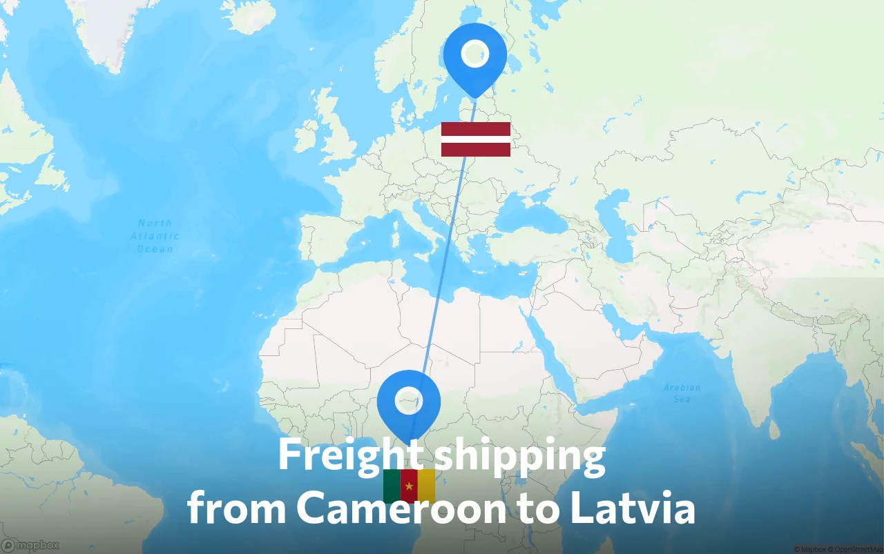 Shipping route from Cameroon to Latvia