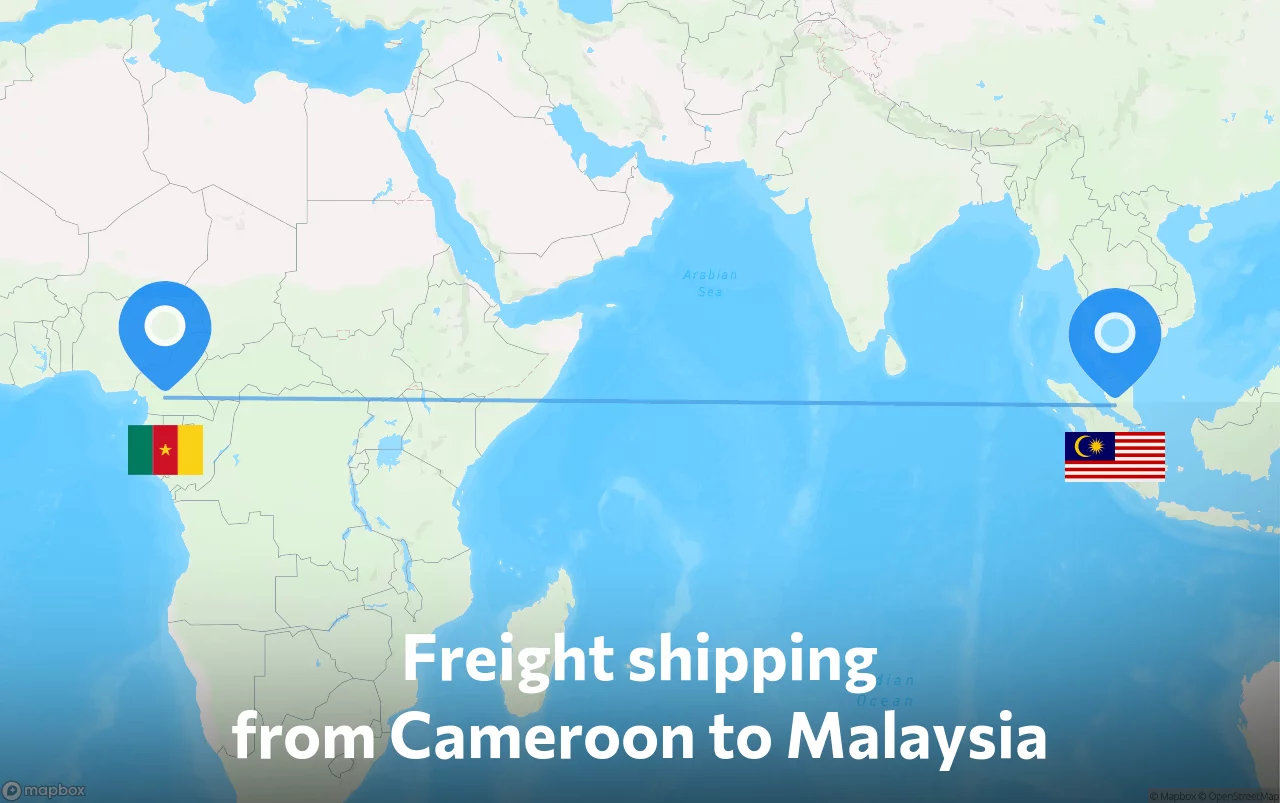 Shipping route from Cameroon to Malaysia