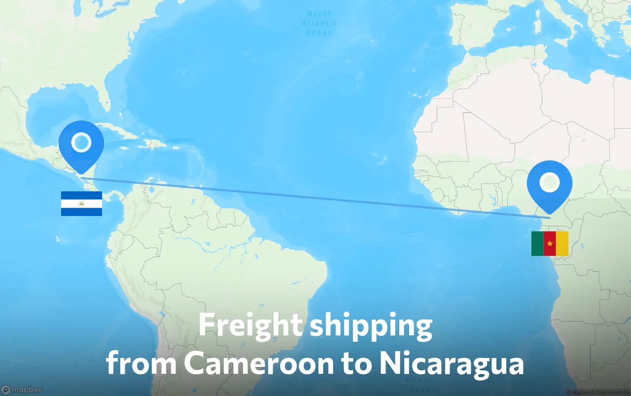 Shipping route from Cameroon to Nicaragua