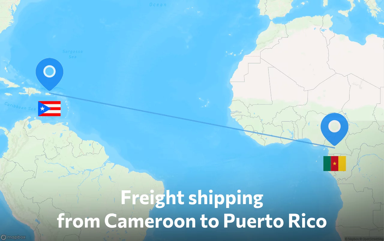 Shipping route from Cameroon to Puerto Rico
