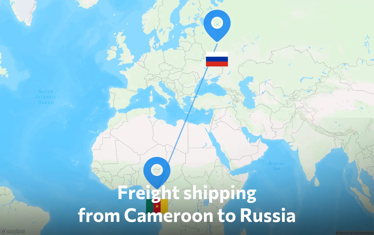 Shipping route from Cameroon to Russia