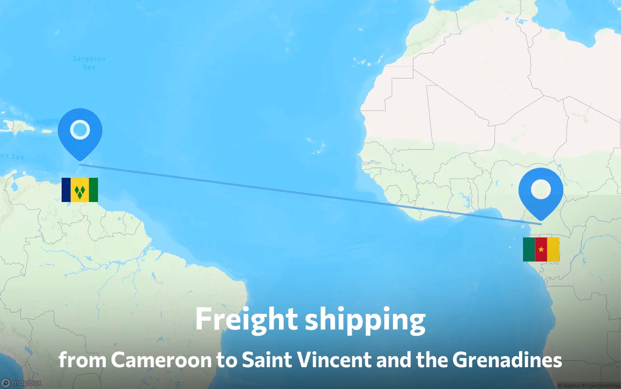 Shipping route from Cameroon to Saint Vincent and the Grenadines