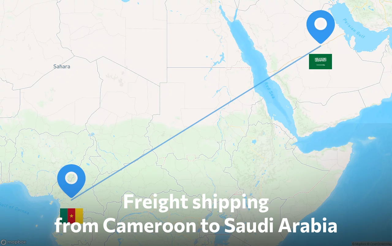 Shipping route from Cameroon to Saudi Arabia