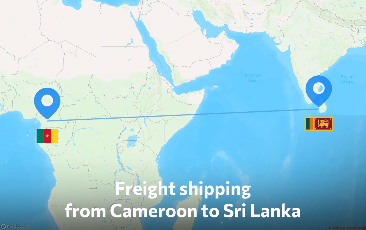 Shipping route from Cameroon to Sri Lanka