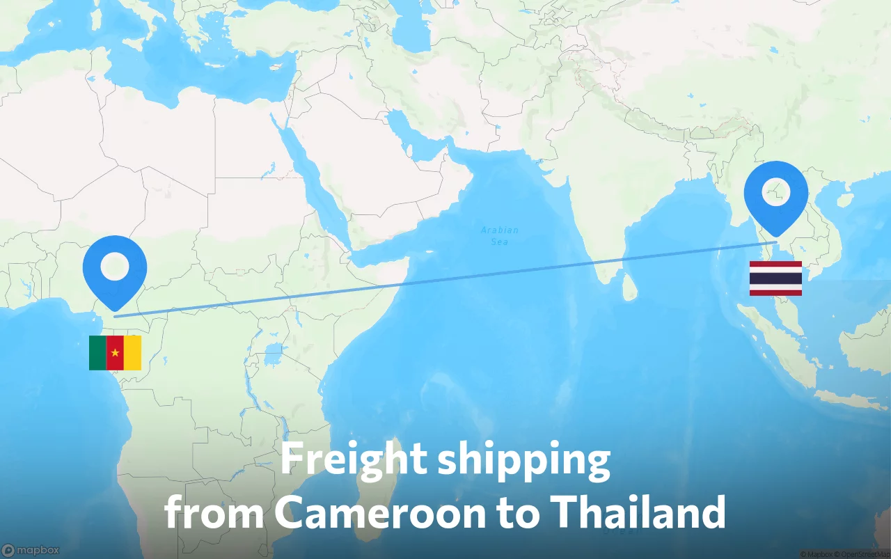 Shipping route from Cameroon to Thailand
