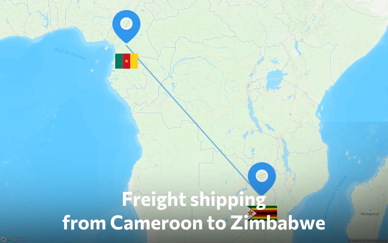 Shipping route from Cameroon to Zimbabwe