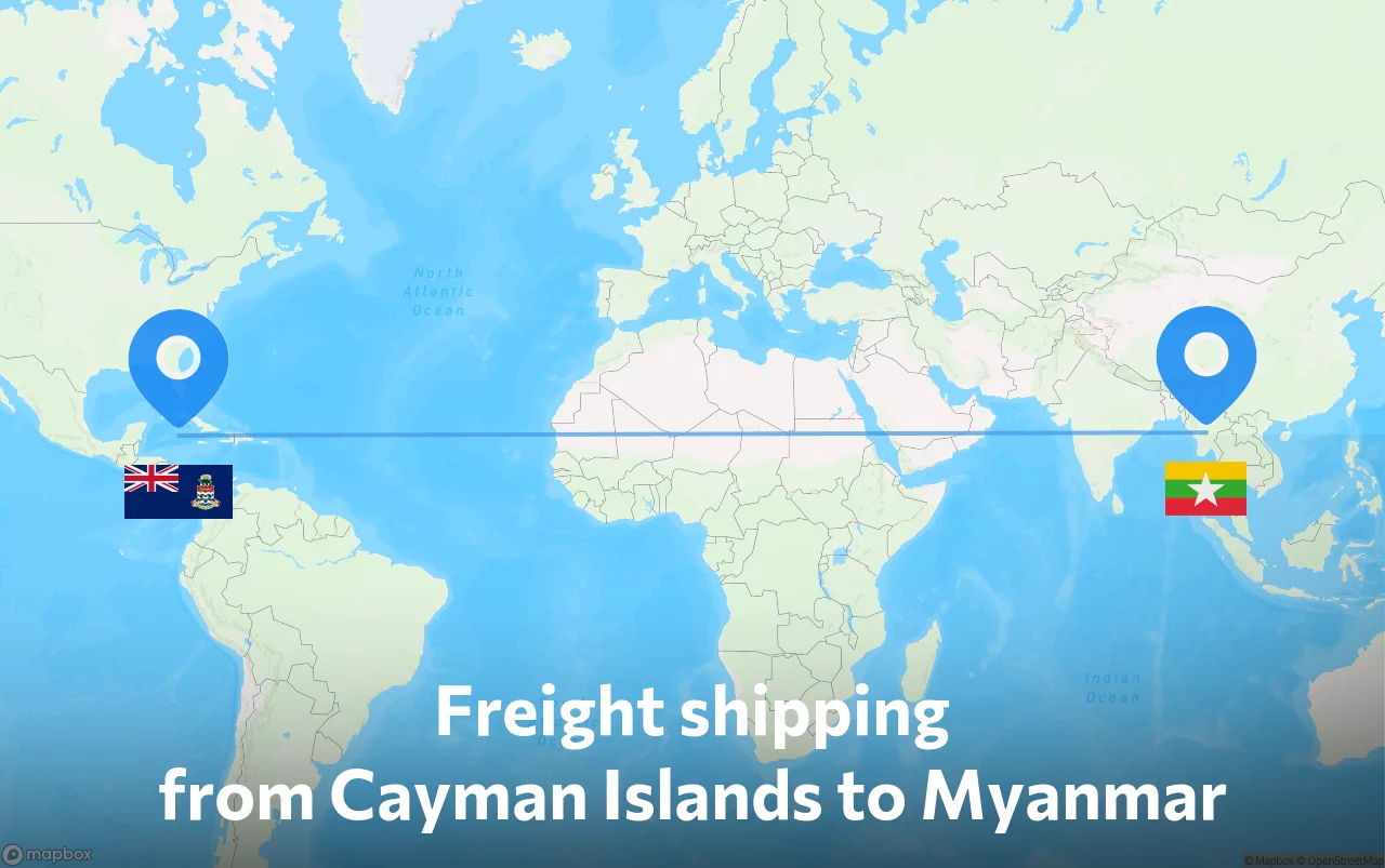 Shipping route from Cayman Islands to Myanmar