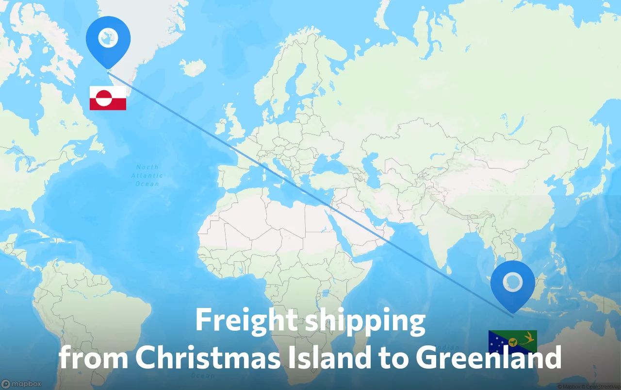 Shipping route from Christmas Island to Greenland