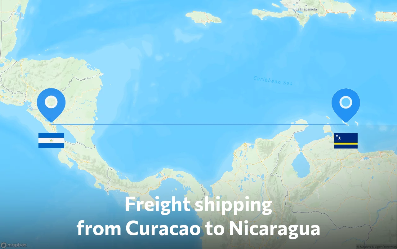 Shipping route from Curacao to Nicaragua