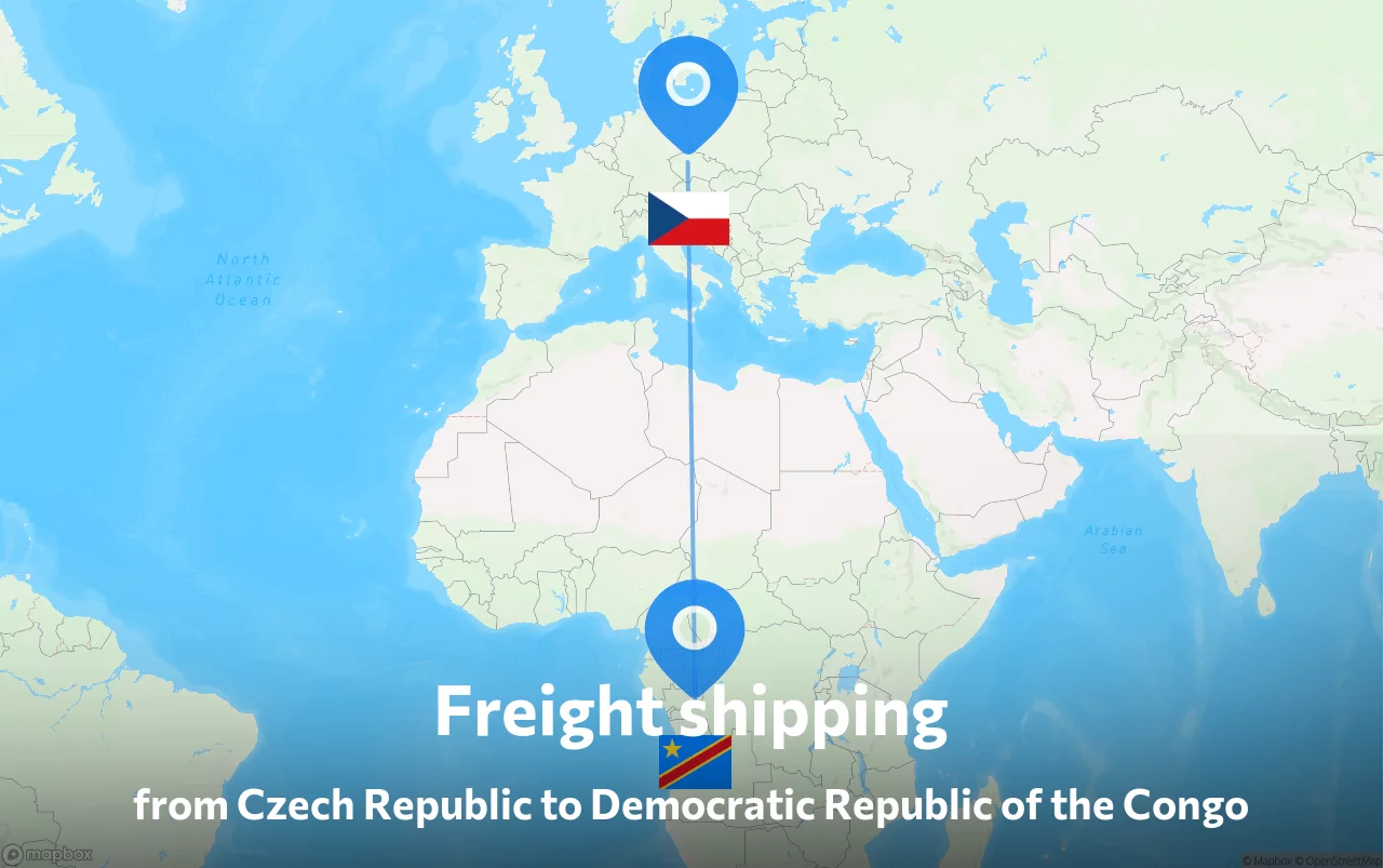 Shipping route from Czech Republic to Democratic Republic of the Congo