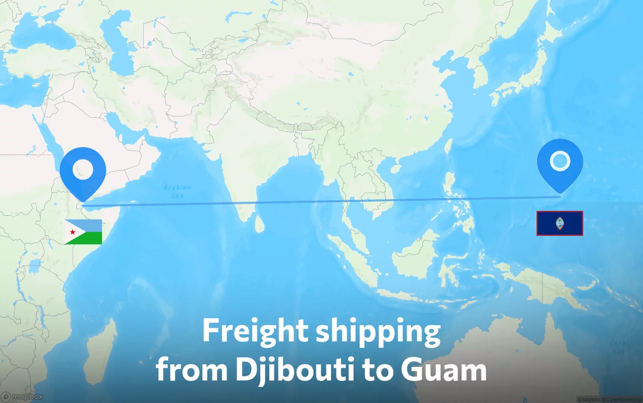 Shipping route from Djibouti to Guam