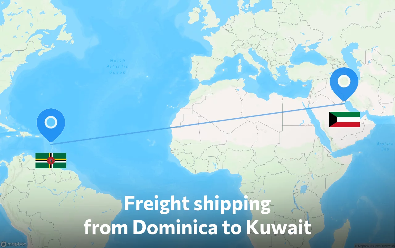 Shipping route from Dominica to Kuwait