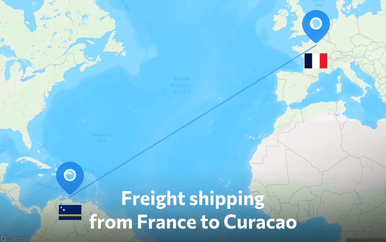 Shipping route from France to Curacao