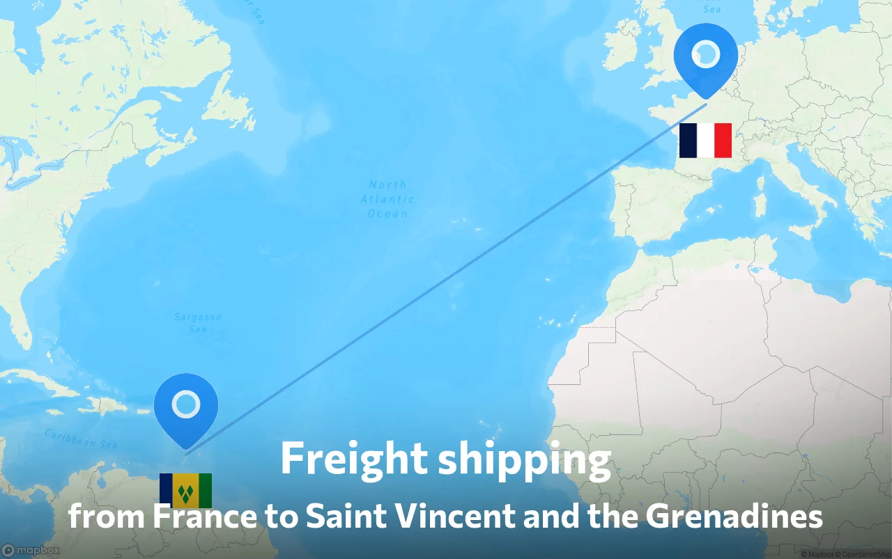Shipping route from France to Saint Vincent and the Grenadines