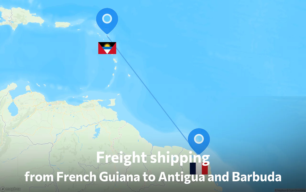 Shipping route from French Guiana to Antigua and Barbuda