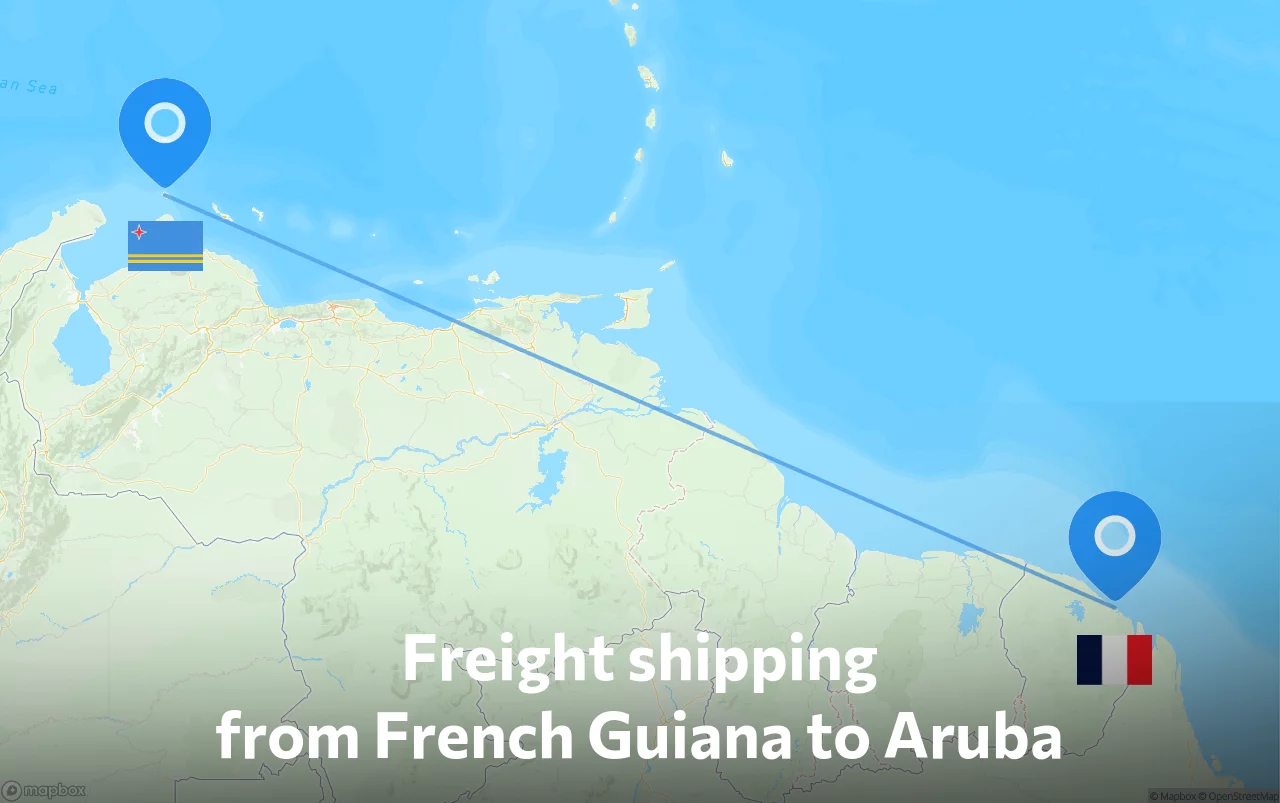 Shipping route from French Guiana to Aruba