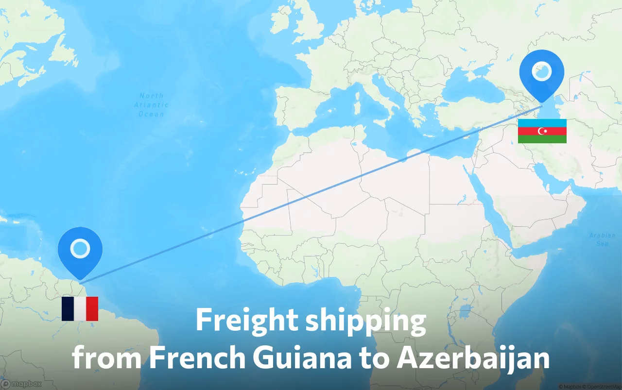 Shipping route from French Guiana to Azerbaijan