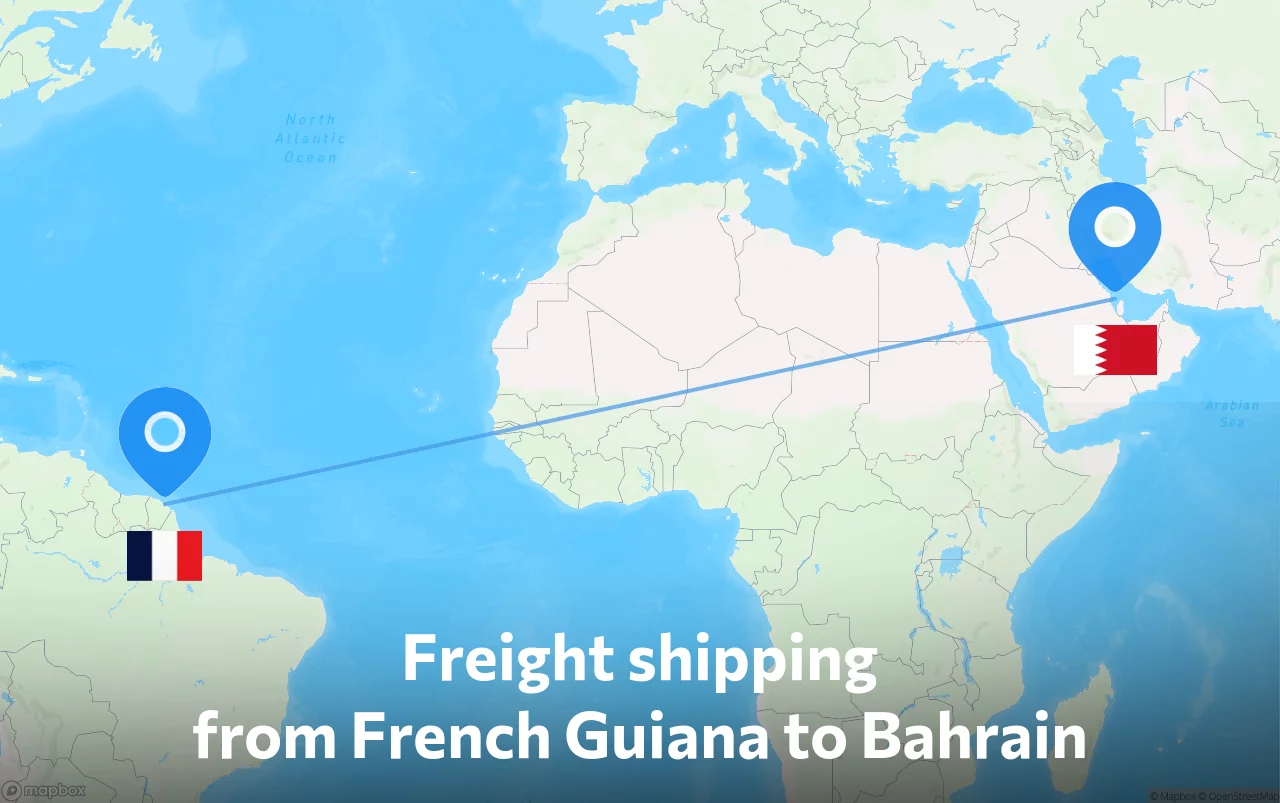Shipping route from French Guiana to Bahrain