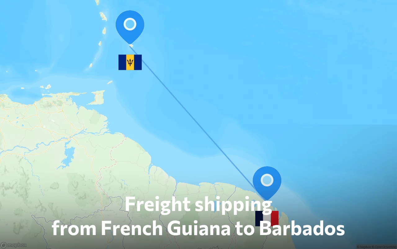 Shipping route from French Guiana to Barbados
