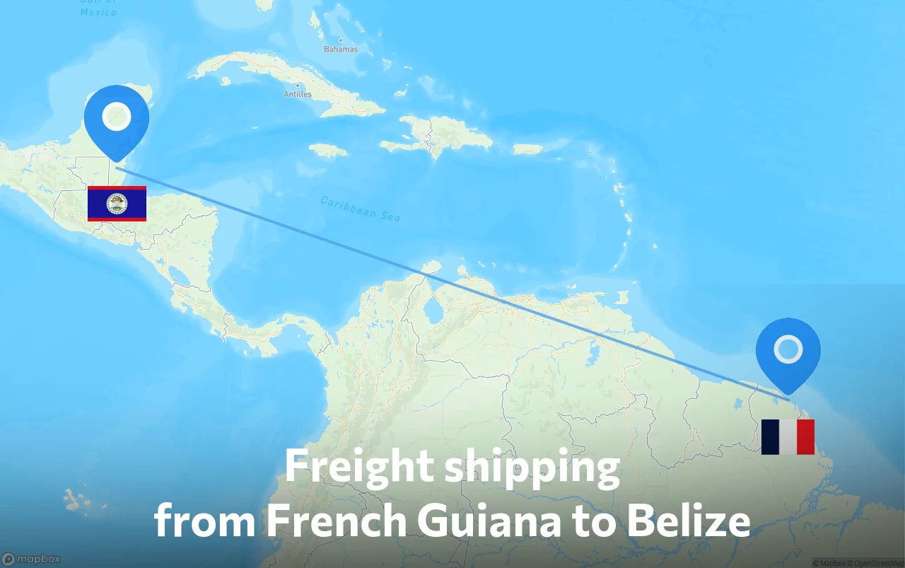 Shipping route from French Guiana to Belize