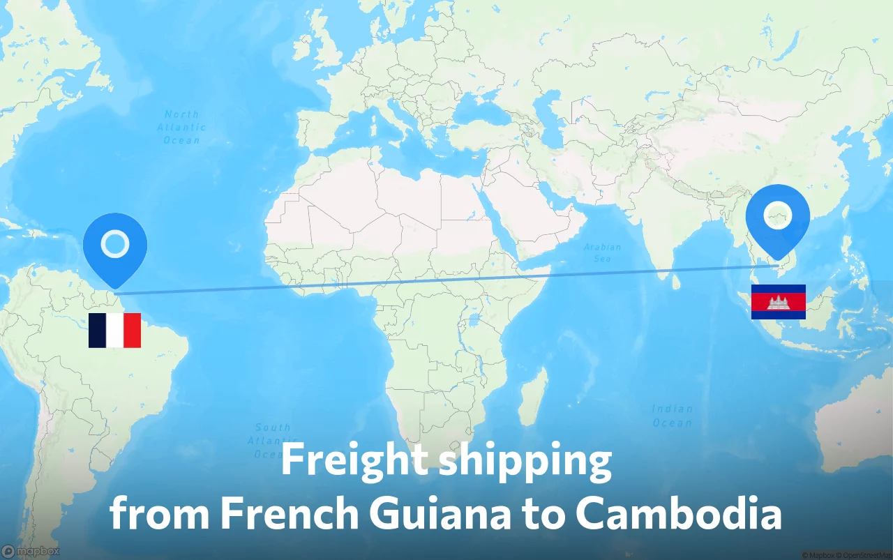 Shipping route from French Guiana to Cambodia