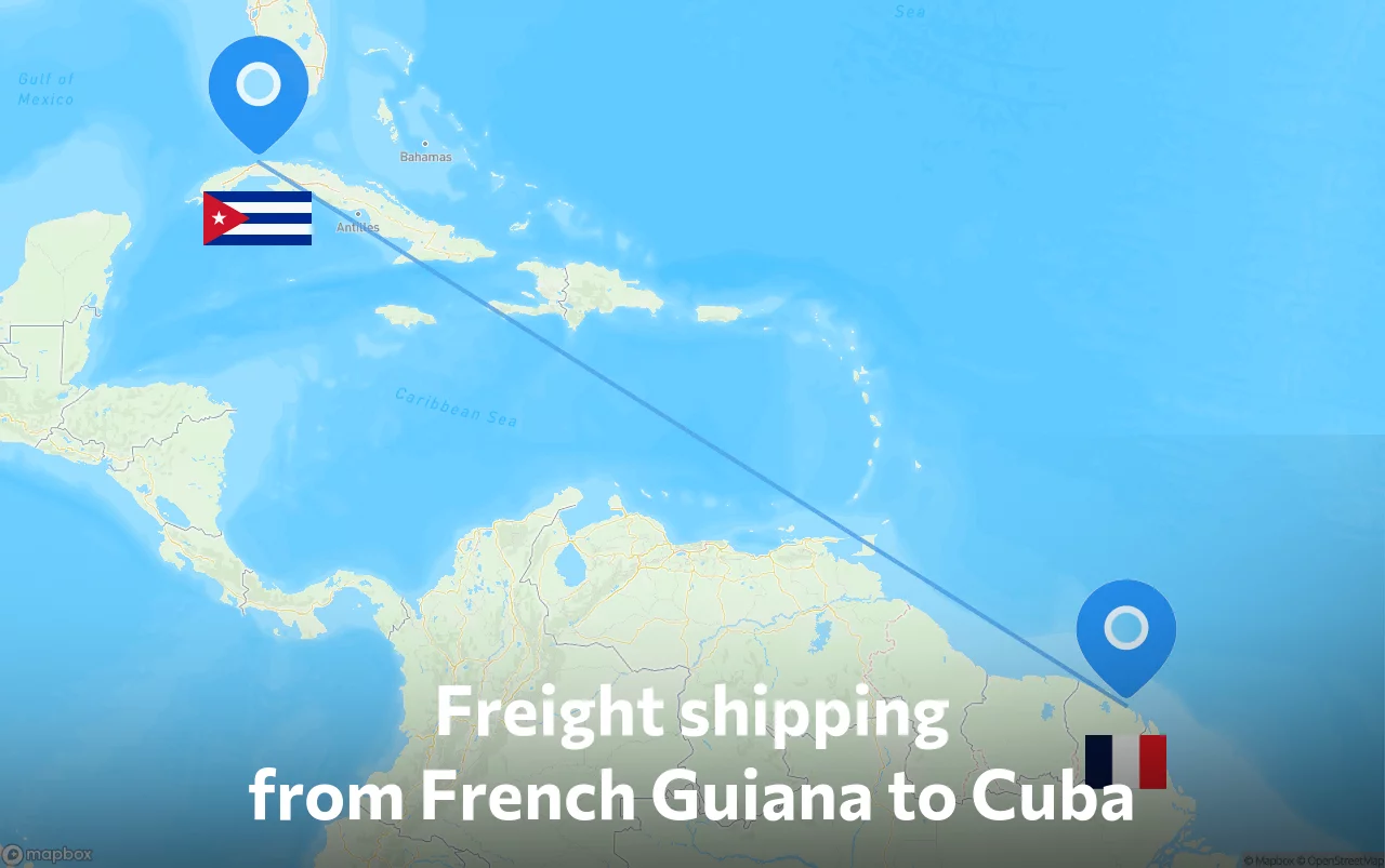 Shipping route from French Guiana to Cuba