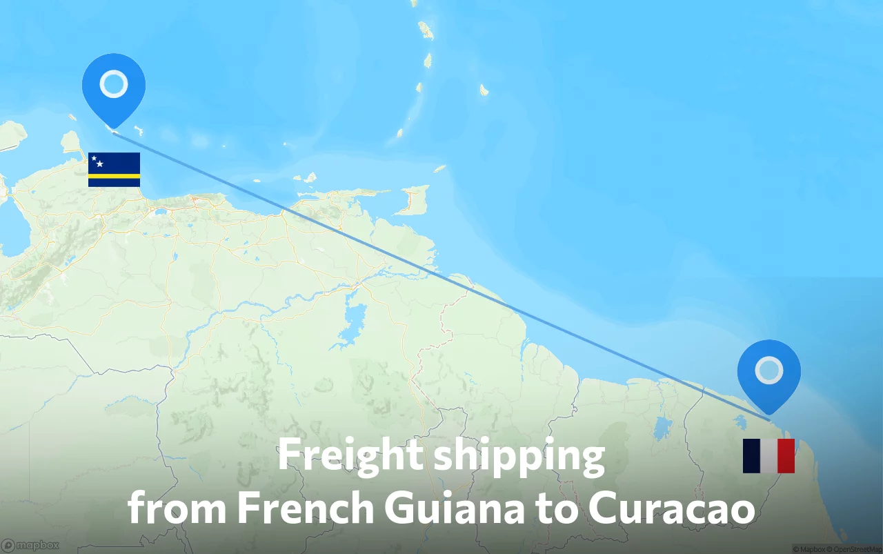 Shipping route from French Guiana to Curacao