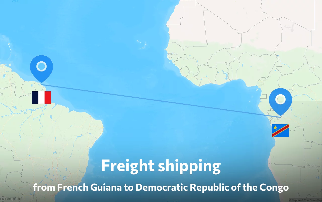 Shipping route from French Guiana to Democratic Republic of the Congo