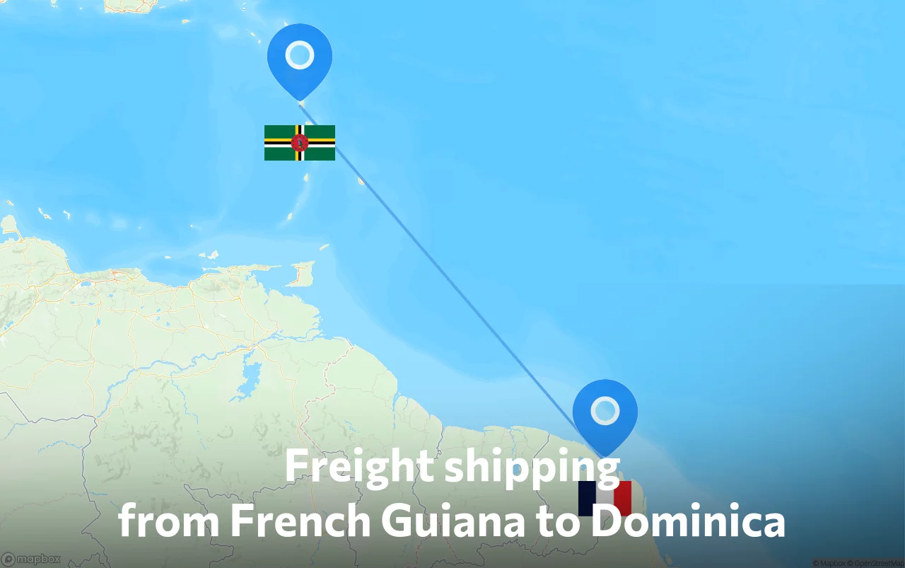 Shipping route from French Guiana to Dominica