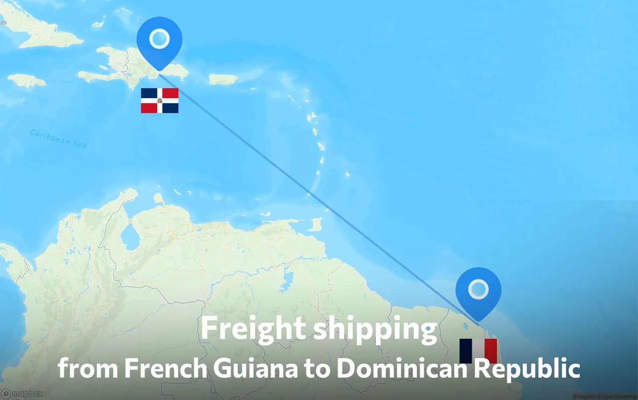 Shipping route from French Guiana to Dominican Republic