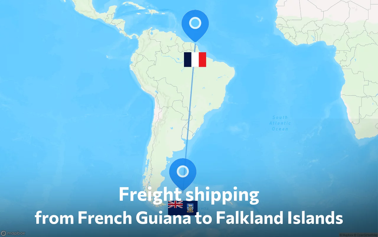 Shipping route from French Guiana to Falkland Islands